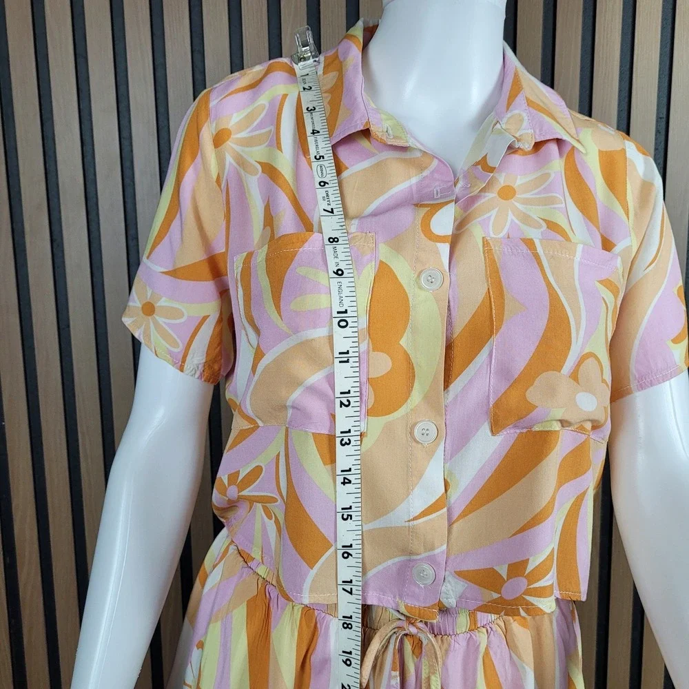 L.I.F.E. Shorts Set Retro Psychedelic Floral Orange Pink Rayon 2pc Medium